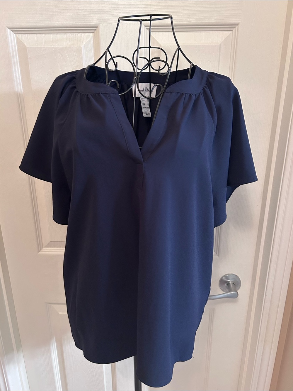 Joseph Ribkoff Navy V-Neck Flutter Sleeve Blouse